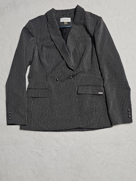 Calvin Klein Jackets & Blazers - Calvin Klein Womens Gray Pinstripe Double Breasted Blazer Jacket Size 8 S97JS997